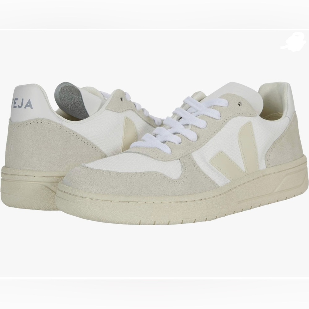 Veja Women's V-10 Sneakers in White and Light Beige